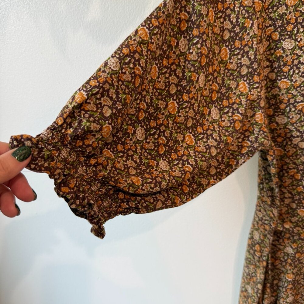 Natural Life Brown Floral Button Front Dress Boho Midi Prairie Cottagecore Sz S - Picture 4 of 8